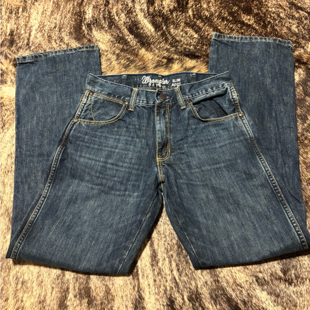 Wrangler Men's Dark Blue Slim Bootcut Jeans